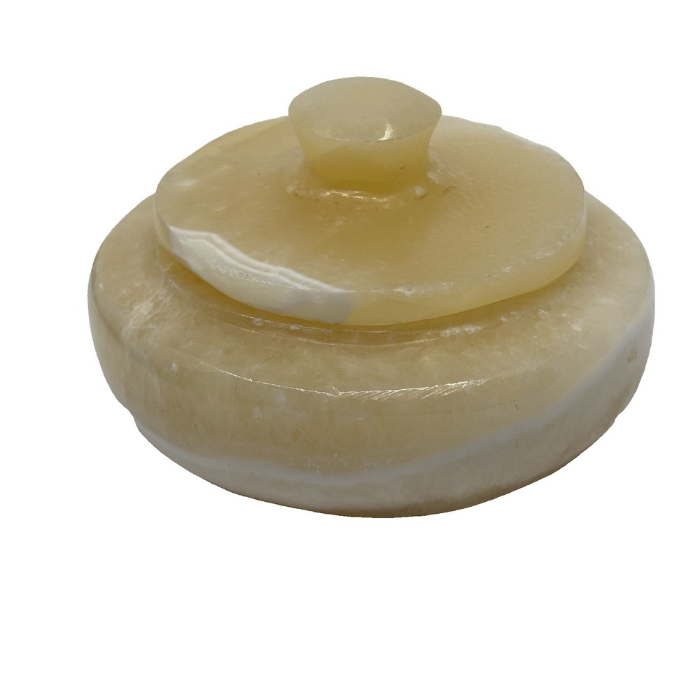 Vintage Lidded Pot Onyx Stone Jar Marble Natural Alabaster Trinket Box